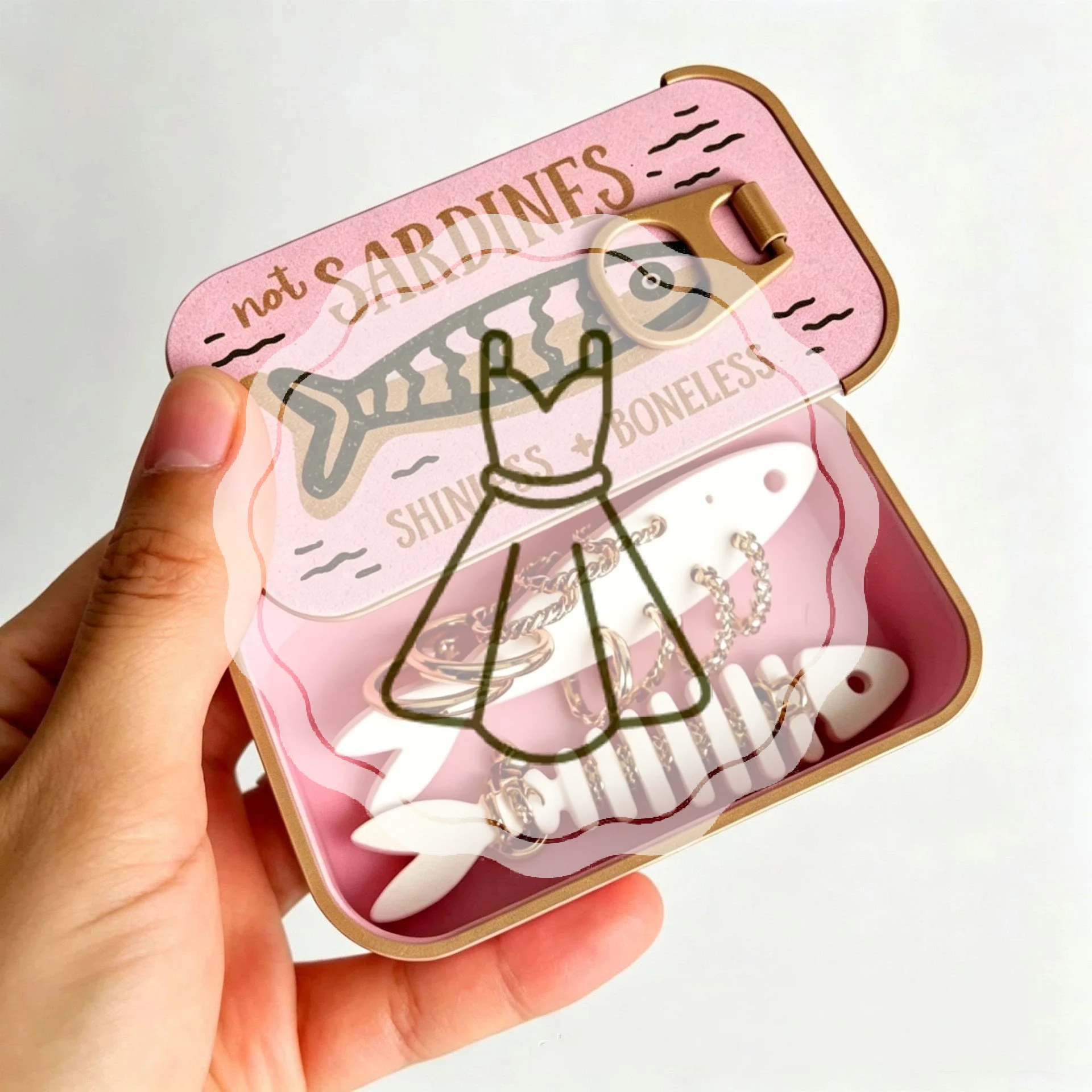 Sardine Tin Jewelry Box 3D Printed Scratch Resistant Easy Open Lid Earring Ring Storage Case for Holiday Gift Giving