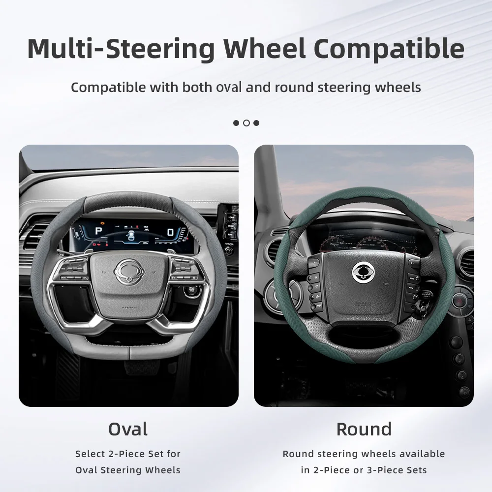 Suitable for Kgm/Ssangyong Breathable Leather Steering Wheel Cover with Segmented Quick-Release Design, Non-Slip and Durable, for Tivoli Rexton Musso Sports Korando Torres Actyon Kyron Chairman Air Xlv, Green