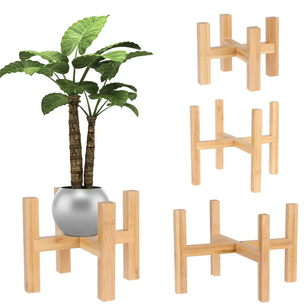 Bamboo Indoor Outdoor Home Decoration Flower Pot Base Bonsai Display Stand Wood Flowerpot Holder Floor-Standing Trays Garden