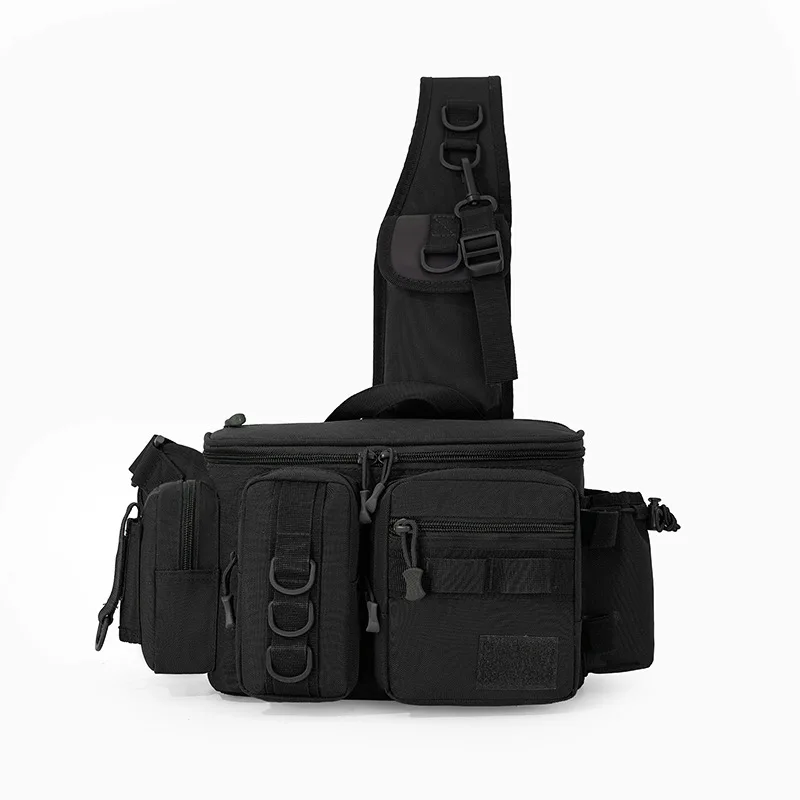 Multifunctional Crossbody Fishing Sling Bag Outdoor Tactical Waist Pack with Rod Holders, Spacious Water-Resistant