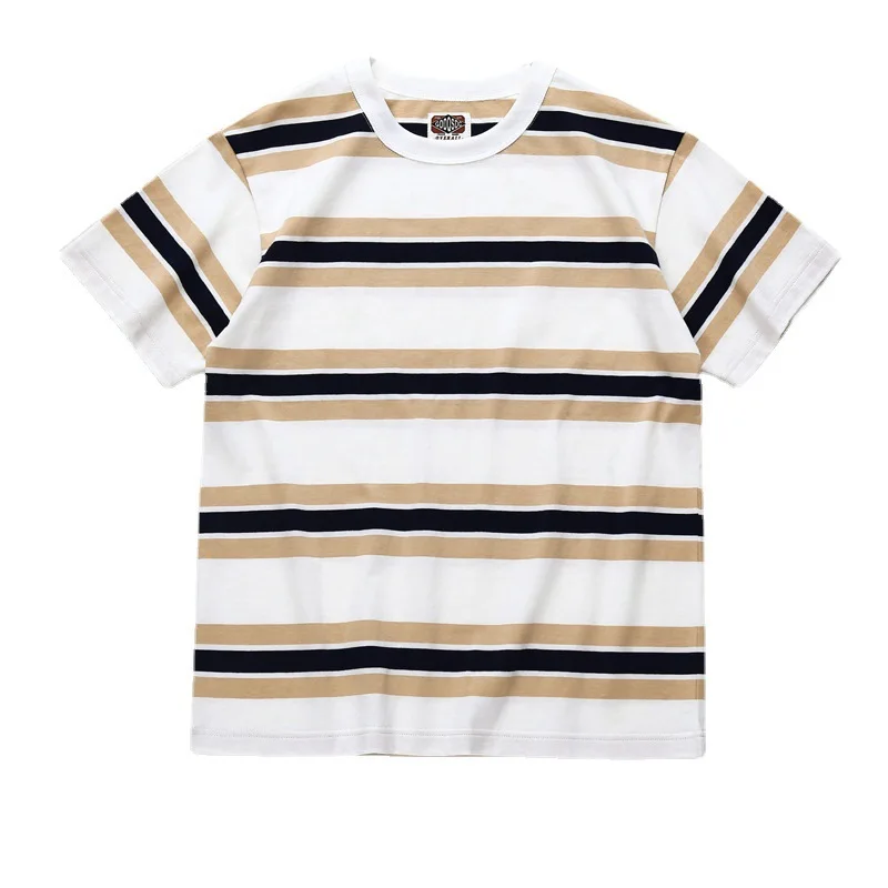 230G Heavyweight Cotton Striped T-shirt Men Summer Fashion Short Sleeve O-Neck Vintage Pullovers High Quality Classic Daily Tops