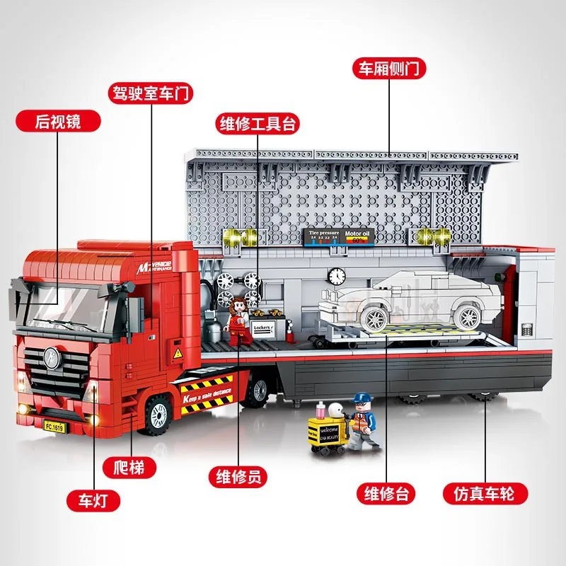 MOC-Technical City Car Repair Truck Building Blocks para crianças, brinquedos modelo de tijolos, presente de Natal, novo, 1258 peças