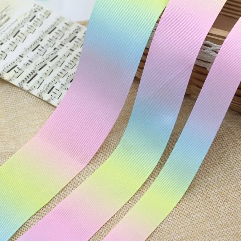 (5meter/lot) 25mm~75mm Gradient Colors Rainbow Printed Ribbon DIY Clothing Sewing Auxiliary Materials Hair Accessories Material