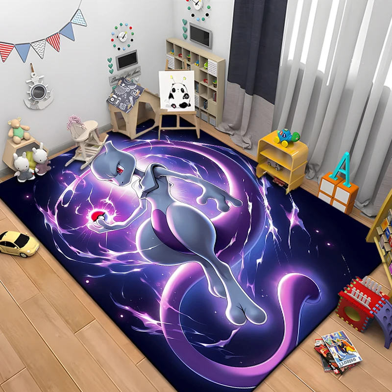 Cool Pokemon-Mewtwo Cartoon Anime Carpet for Living Room Home Decor Large Area Rug Bedroom Floor Rug Non-slip Easy Washable Mat