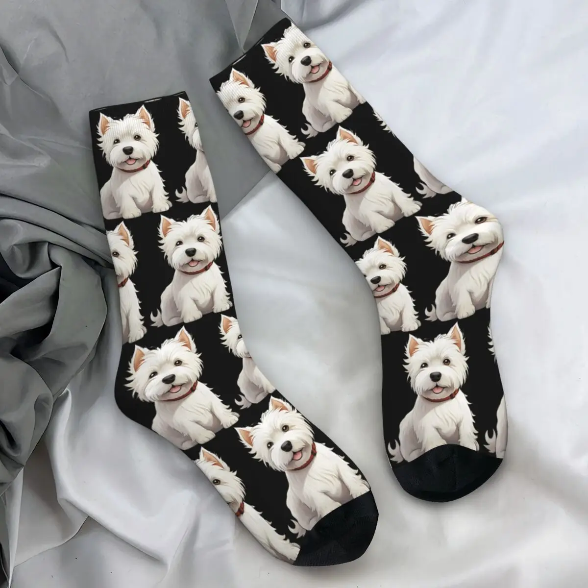 Westie West Highland White Terrier Dog Stockings Pattern Leisure Socks Autumn Non-Slip Socks Adults Men Climbing Soft Socks