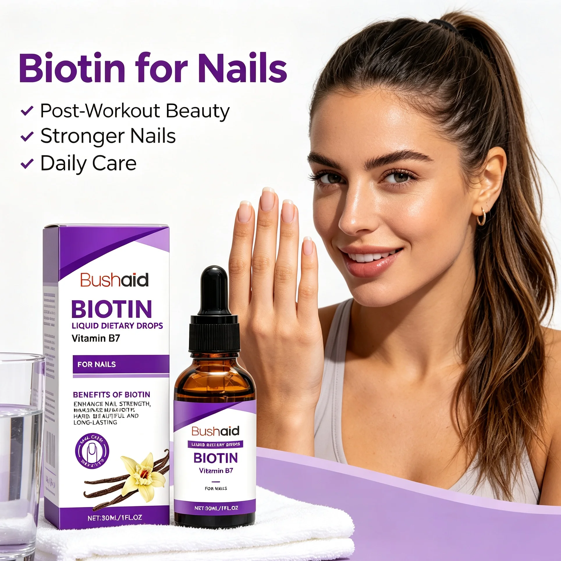 High Dose Biotin Oral Liquid Drops Vitamin B7 Nutrition Support Strong Nails Healthy Hair Radiant Skin Dietary Nail Supplement