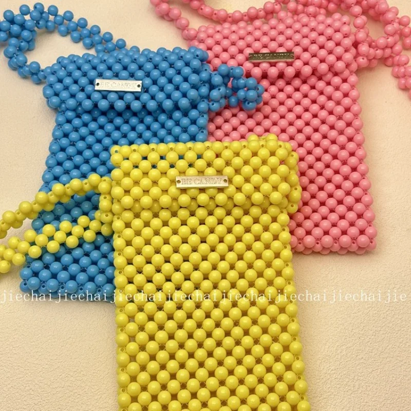 

2025 New Summer Small Fresh Candy Colored Beaded Women's Bags Creative Fashion Design Handmade Weaving Crossbody Customizable