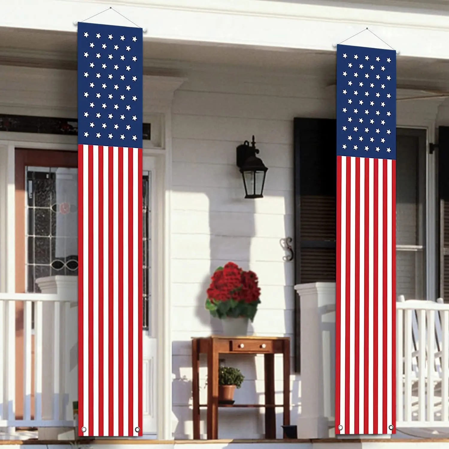 Decoraciones al aire libre del 4 de julio, pancartas colgantes con bandera americana, carteles de porche con estrellas y rayas, Día conmemorativo patriótico