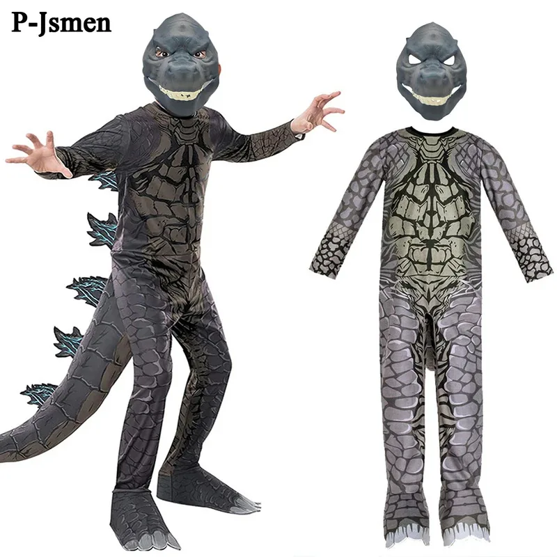 

P-Jsmen King of Monster Cosplay Costume Dinosaur Halloween Bodysuit for Kid Boys Girl Child Catsuit Mask Halloween Suit