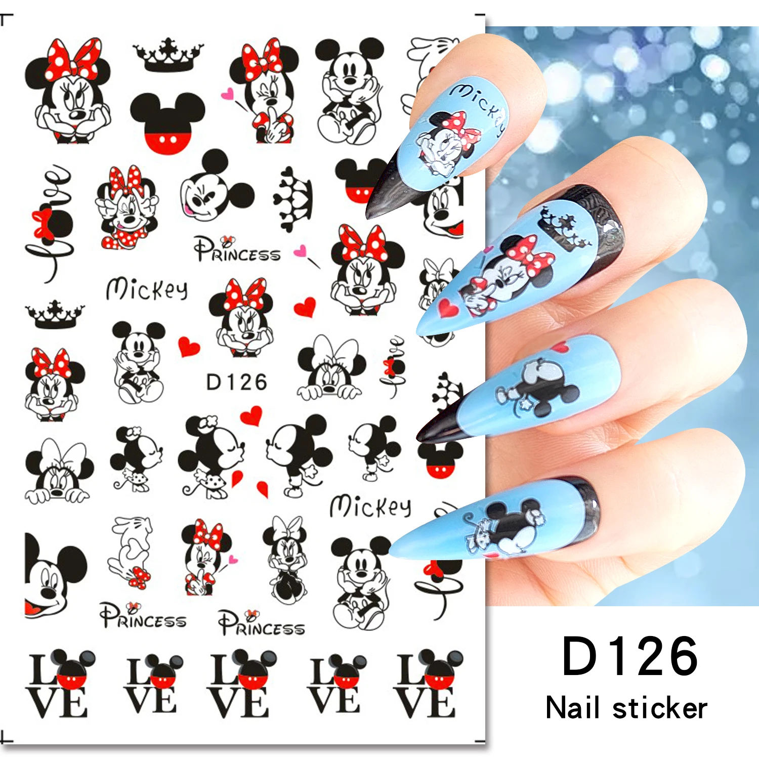 6/12 pièces 3D dessin animé Mickey & Minnie autocollant pour ongles Expressions multiples Kawaii Mickey Mouse autocollant pour ongles auto-adhésif Mickey curseur