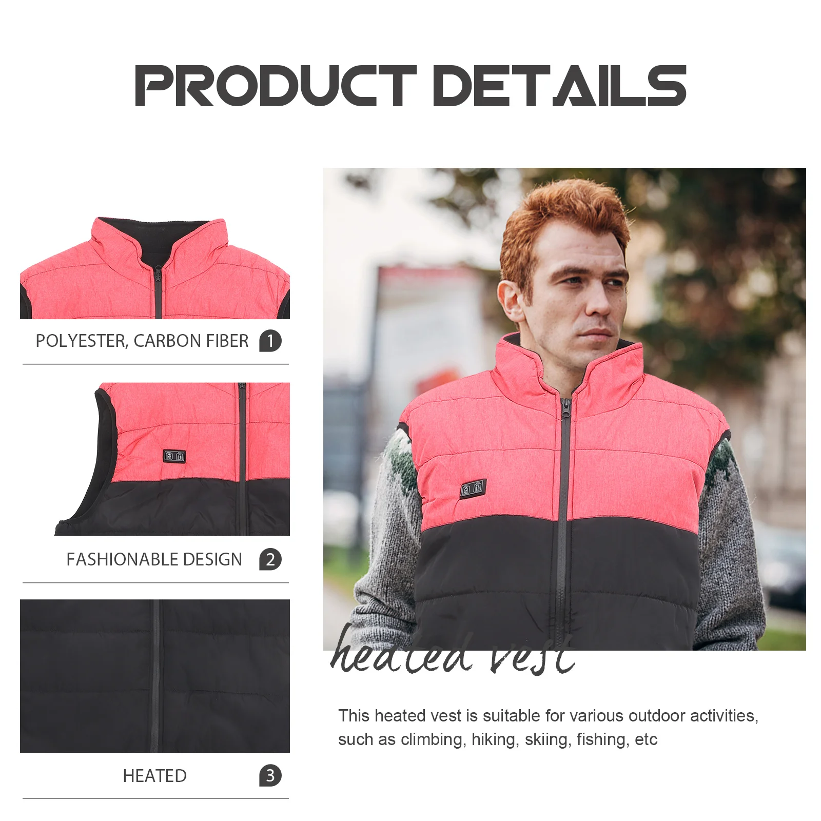 

Unisex Heated Vest Adjustable Heating Modes Warm Electric Vest for Men Women Outdoor Sports Ski Hiking Fishing