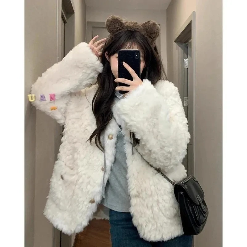 

Женское свободное хлопковое пальто Thiened White Lamb Fur Jaet, осень-зима, новинка, маленький размер, модная женская верхняя одежда