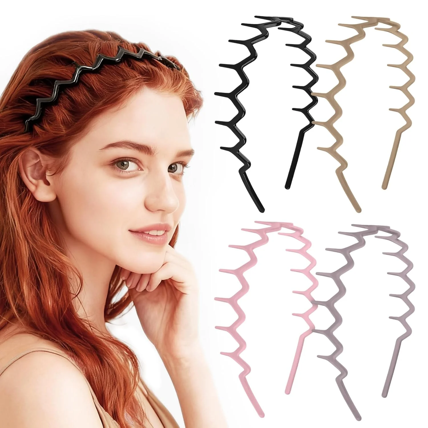 

Zig Zag Headbands - 4Pcs Non Slip Comb Headband with Teeth for Women Classic Wavy Claw Headband for Men‘s Women's Hair Fashion H