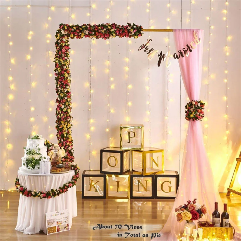 8,2 Fuß rote Rose, künstliche Seidenblumengirlande, Hochzeitsdekoration, künstliche Blumen für Zuhause, Raumdekoration, Herbst, künstliche Rebepflanze, Rattan – Detail 4