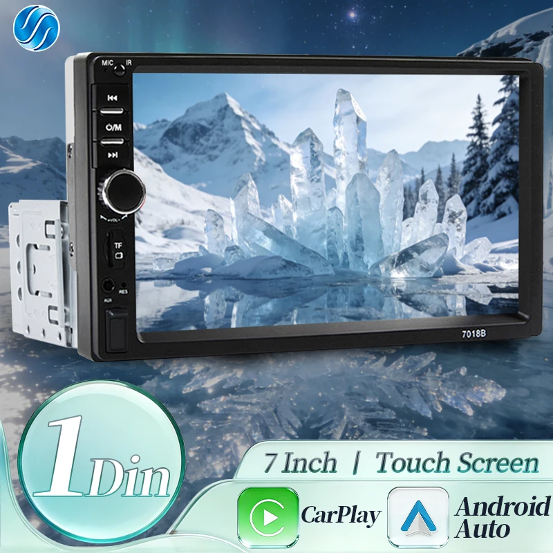 

Hippcron 7“ Car Radio 1din Wired Carplay Android Auto Universal Touch Screen Radio Player FM AUX Input Bluetooth Mirror Link