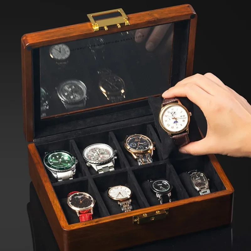 Personalized Watch Case Storage Box Luxury Timber for 8 Watches Storage Case Display Organizer with Lock Man\'s Surprise Gift