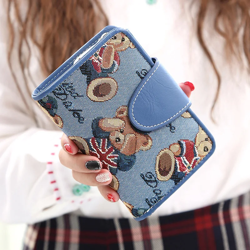 women Wallet brief paragraph 2022 new students cute cartoon bear folding ms contracted multi-function zero wallet female