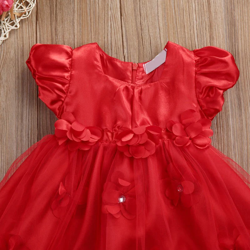 Baby Girl Dress Short Sleeve Princess Red Dress Summer Newborn Infant Lace Gown Clothes Toodler Girls Party Birthday Dress 0-2Y