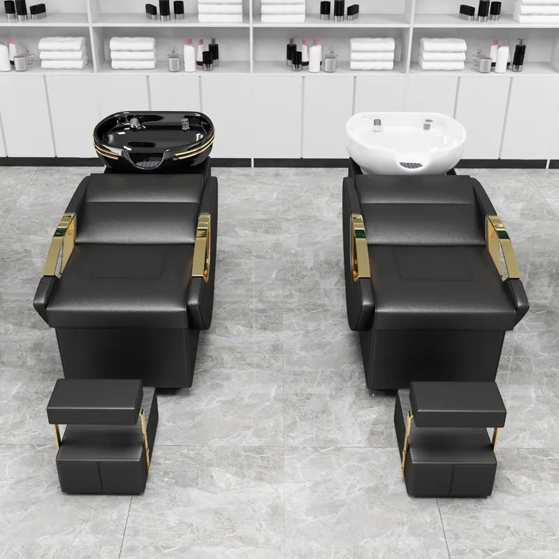 Grenzüberschreitendes Friseursalon-Shampoo-Bett. Ausländischer Friseursalon-Friseursalon, spezielles halbliegendes, bündiges Shampoo-Bett aus Keramik