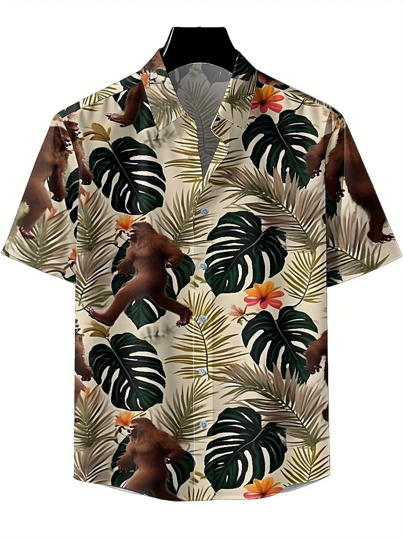 Camisas hawaianas de talla grande para hombre, patrón de gorila y plantas tropicales, camisas holgadas Unisex Aloha, ropa alternativa de verano