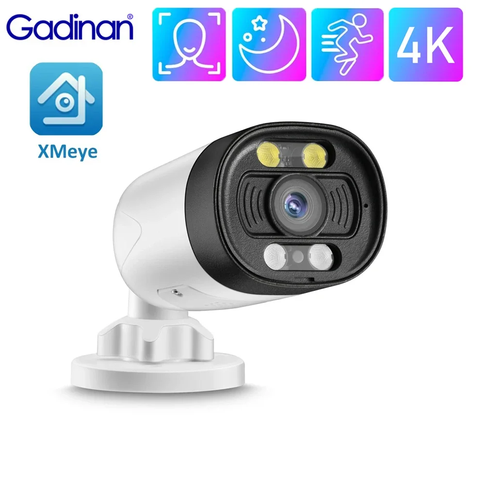 Gadinan AI IP Camera POE 8MP 4K Face Detection H.265+ ONVlF Security Protection Outdoor Waterproof Two Way Audio 4MP CCTV Camera
