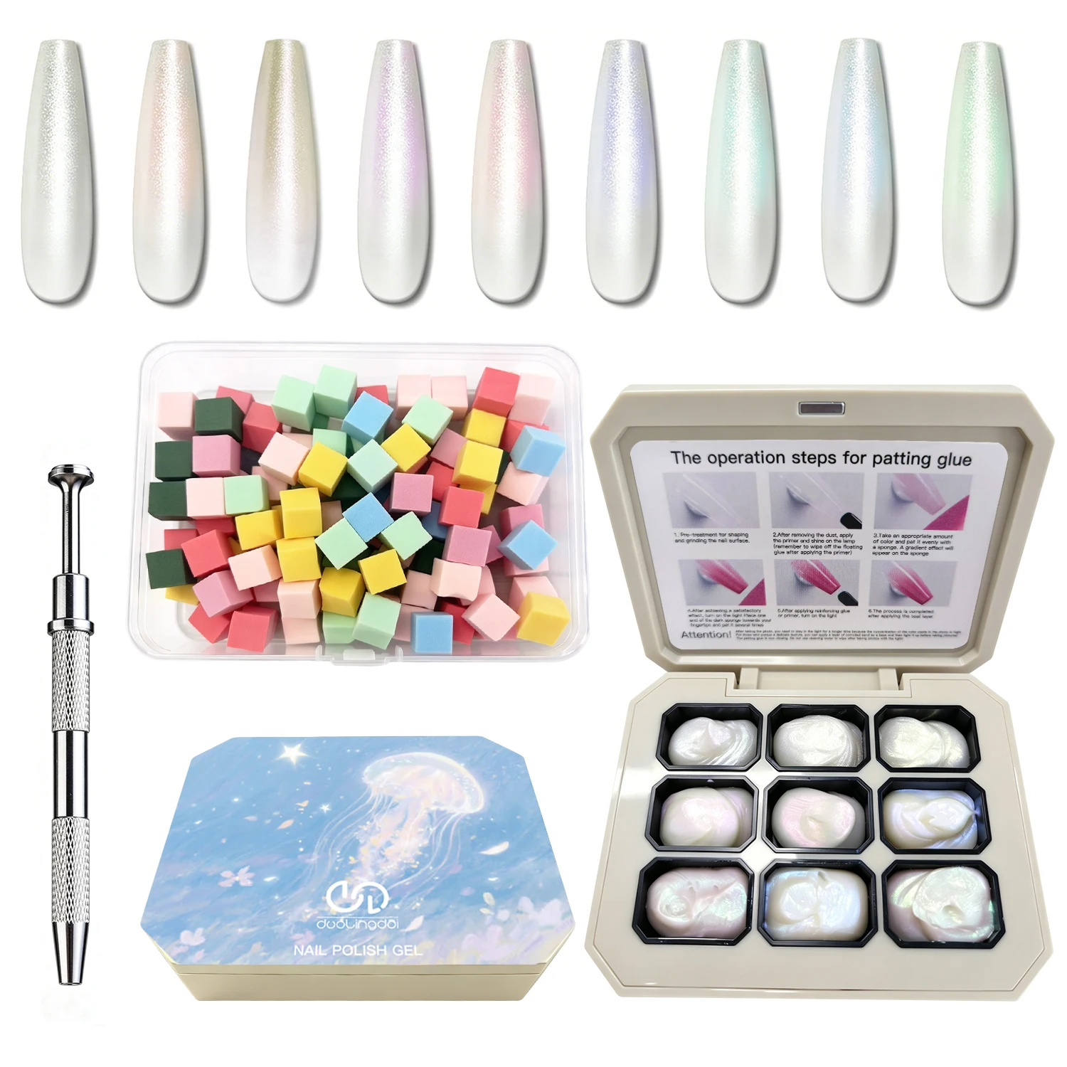 Christmas Pearl Gel Nail Polish, 9 Colors Glitter Ombre Gel Polish Palette Pat Paint Aurora Mermaid Green Pink Sparkle Reflectiv