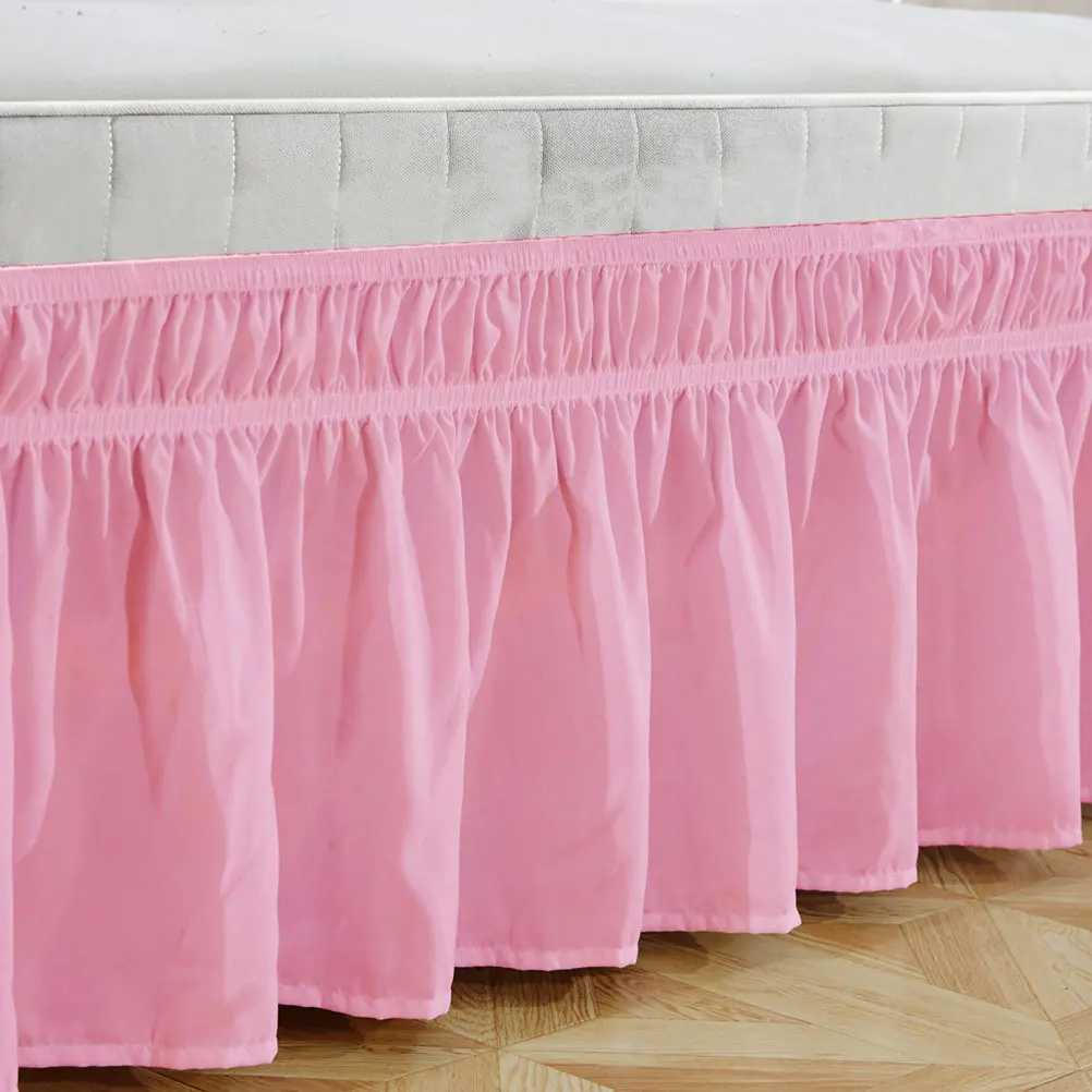 

Solid Color Elastic Ruffled Bedding Waterproof Dustproof Full Coverage Bed Sheet For Master Bedroom Pink