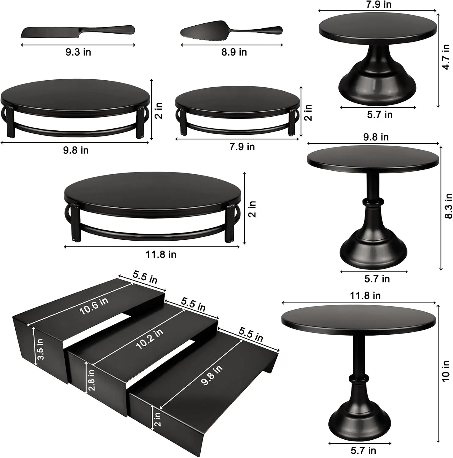 Black Cake Stand Set for Dessert Table with Dessert Tray, Metal Cupcake Display Stands and Dessert Trays