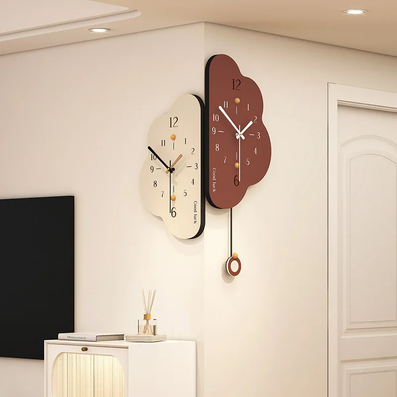 Cream Wind Corner Clock Household Decoration Double-sided Wall Clock Living Room Advanced Sense Personality Creative Corner Cloc