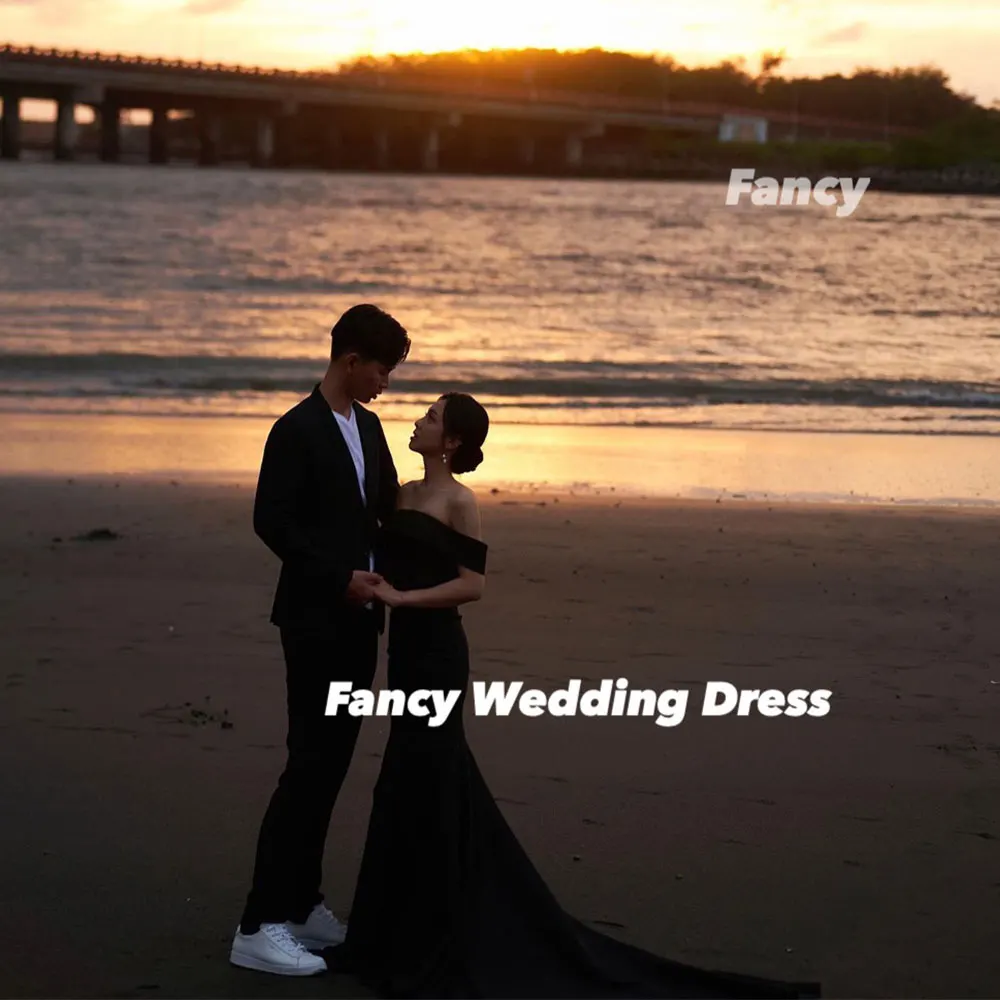 Fancy Korea Elegant Off Shoulder Wedding Dress Mermaid Elastic Satin Bridal Gown Back Corset Customized 웨딩드레스