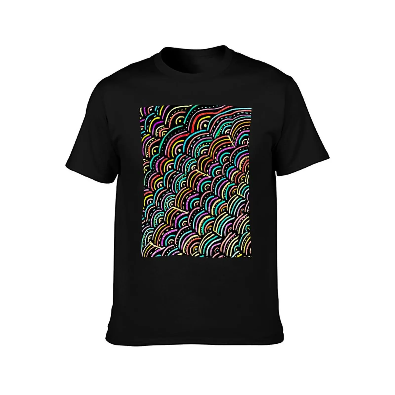 Rainbow Woven Explosion Pattern T-Shirt blue archive customizeds mens vintage t shirts