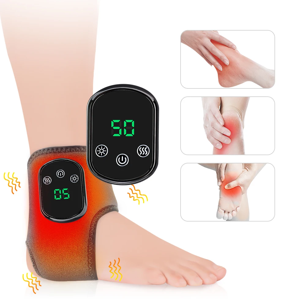 Electric Vibration Foot Massager Hot Compress Therapy Ankle Massager For Joint Pain Relief Infrared Heated Ankle Massage Brace