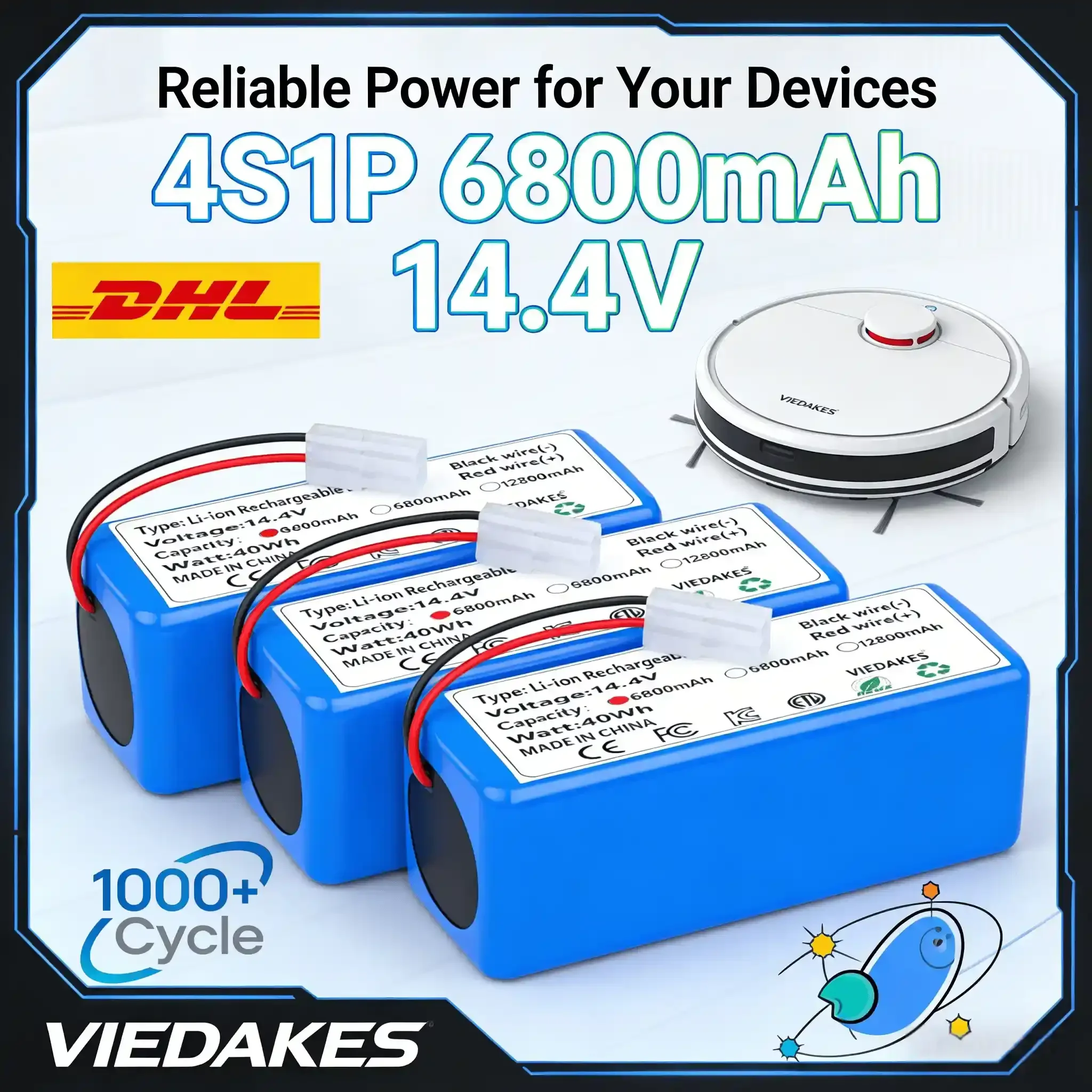 VIEDAKES 14.4V 4S1P Li-ion Battery Tamiya Plug For G1 MJSTG1 SKV4136GL H18650CH Vacuum