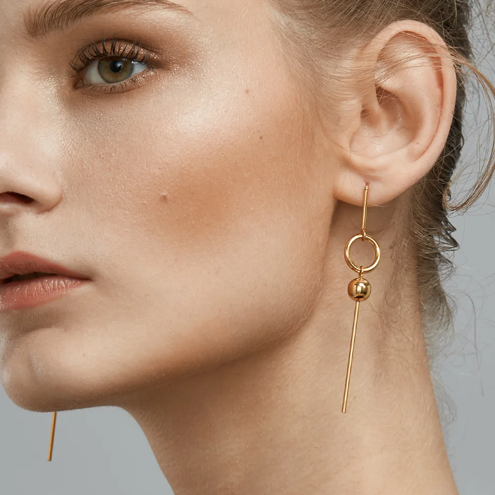 Enfashion Geometric Long Circle Dot Dangle Earrings Gold color Resin Earings Drop Earrings For Women Earring Jewelry brinco