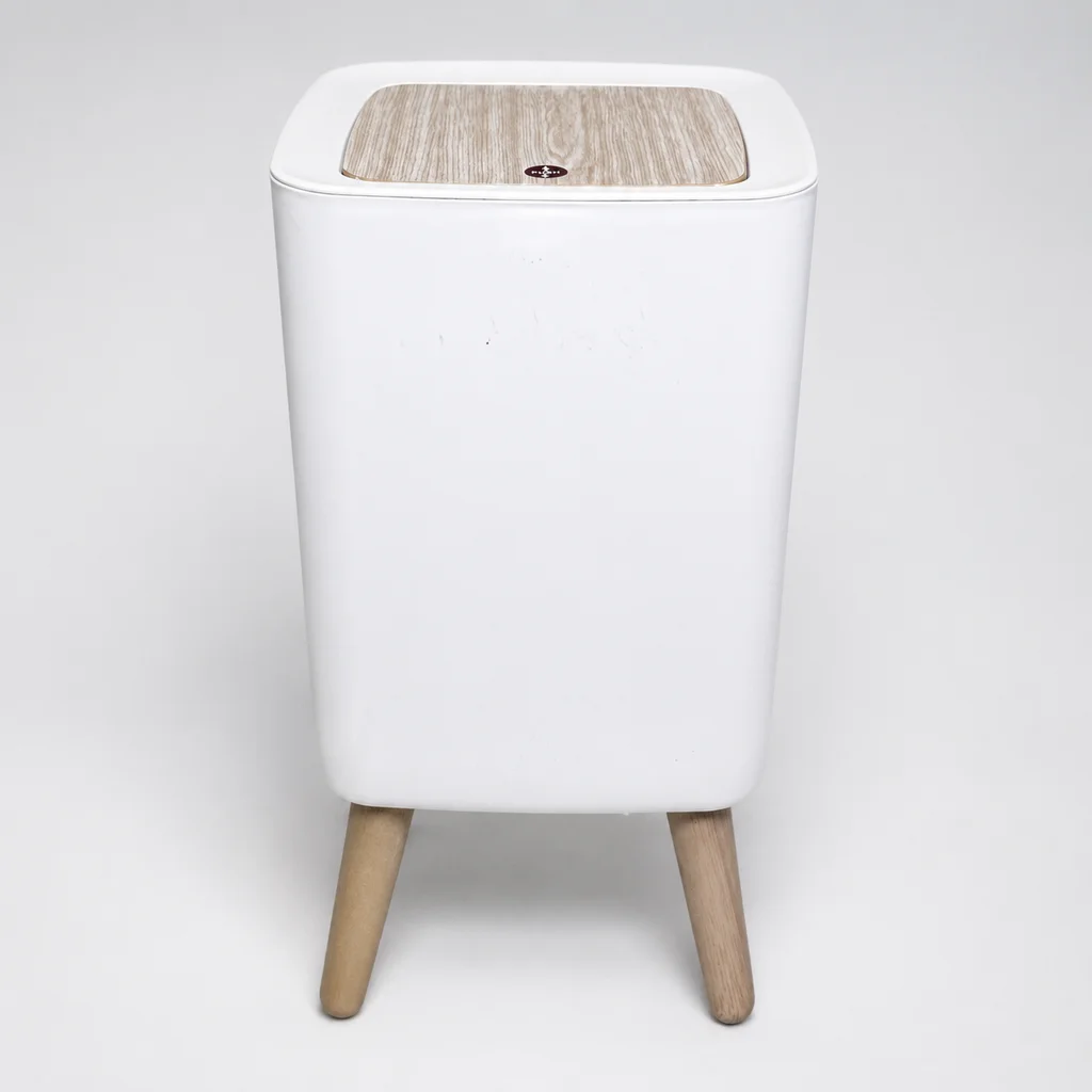 Nordic Square Press Top Trash Can, Elevated Waste Bin with Wood‑Pattern Plastic Legs for Indoor Household Use