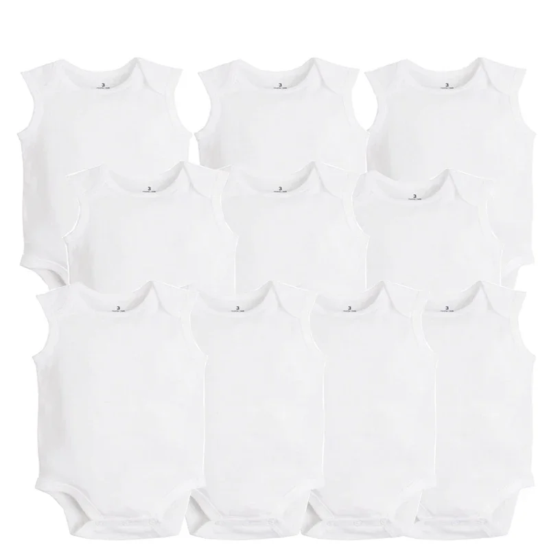 5er- und 10er-Pack Babykleidung für Jungen und Mädchen, einfarbig weiß, kurzärmelige Baumwoll-Bodys, Babybody, 0-24 Monate, Neugeborenen-Strampler