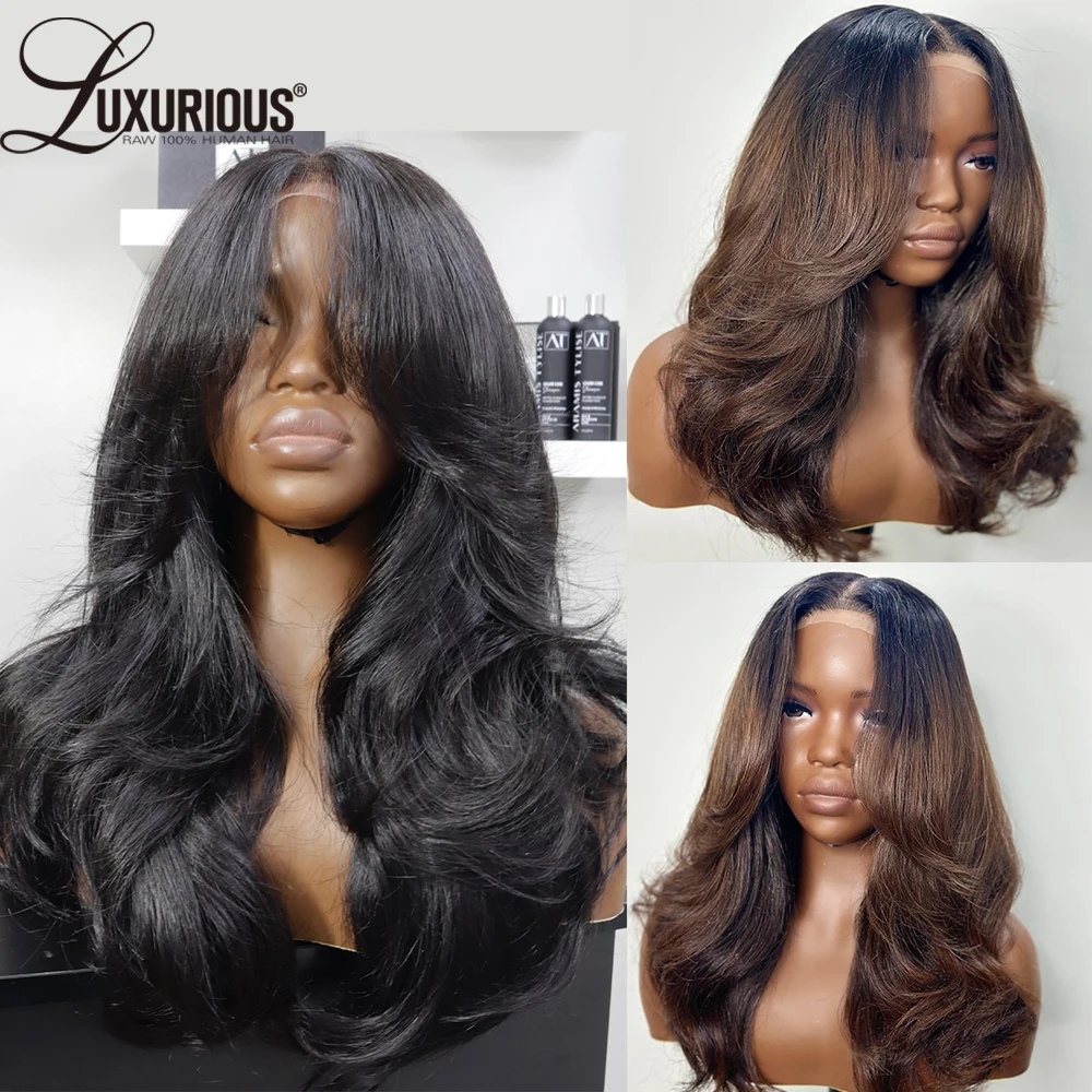 Inspired Layered Ombre Brown Colored 13x4 Lace Front Wig Remy Brazilian Human Hair Wig Pre Cut Straight Lace Wig Preplucked 180%