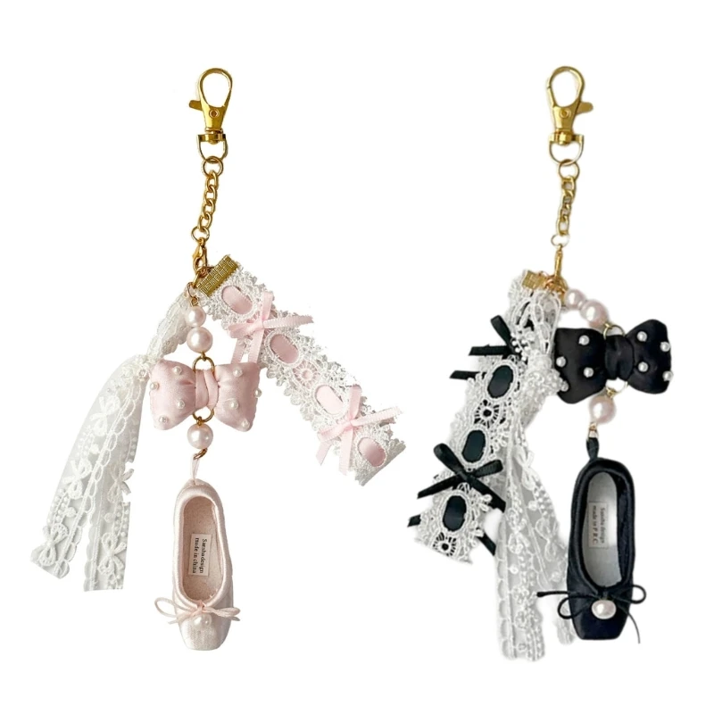 Bowknot Keychain Ballet Shoes Phone Lanyard Lace Dance Shoe Pendant Keyring