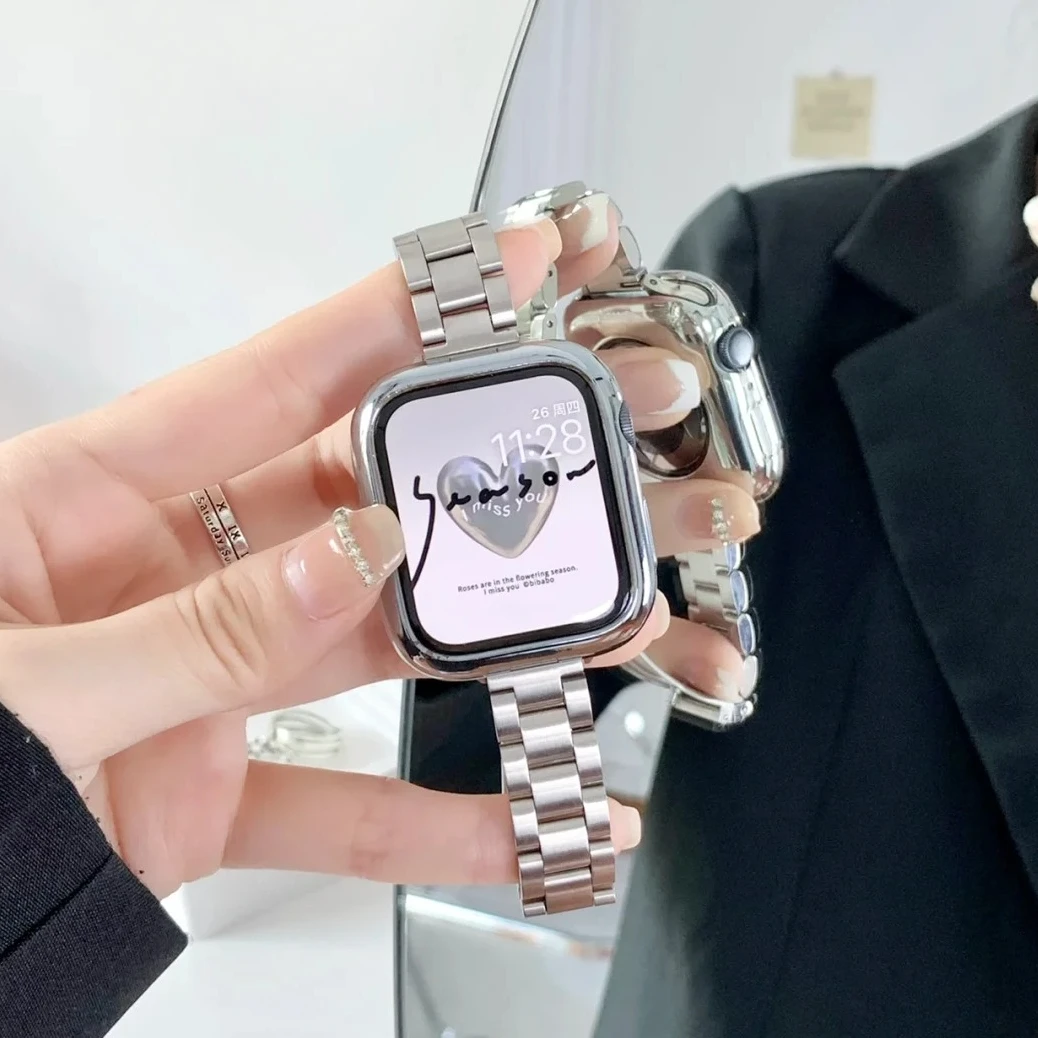 Smukły metalowy pasek do zegarka Apple Watch UItra 49 mm 9 8 7 45 mm 41 mm Elegancka damska bransoletka na zegarek serii Iwatch 654SE 44 mm 42 mm 40/38 mm