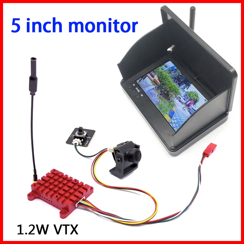 

New Lancher 5.8G 48CH VTX Long Range 1200mW Transmitter+2.1mm FPV Camera+5 inch LCD Screen 800*480 FPV Monitor For RC