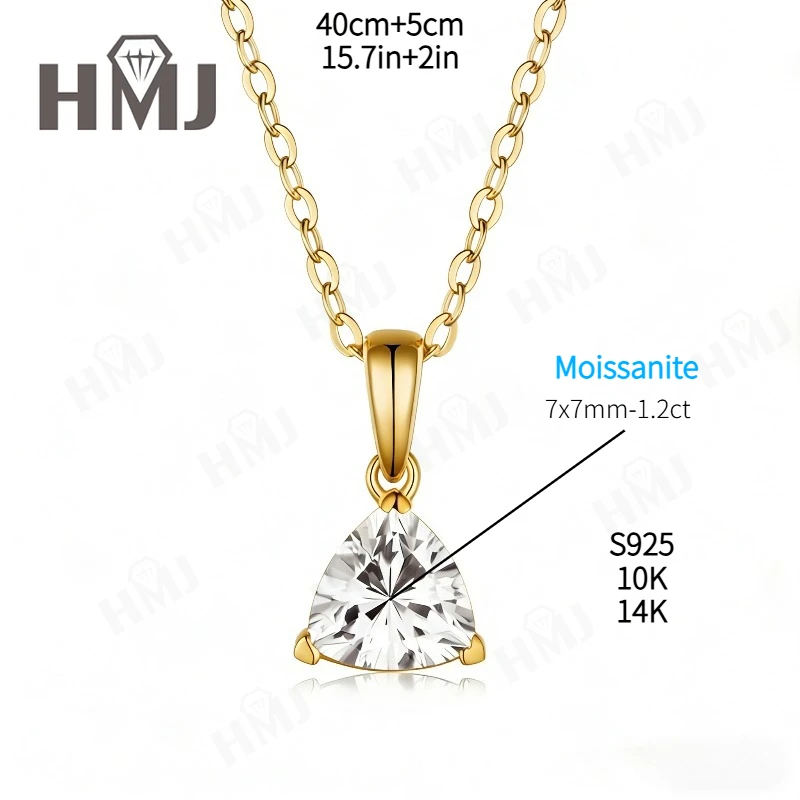 1.2ct Real Moissanite Trillion Cut Necklace 925 Sterling Silver/10K/14K Gold Solitaire Pendant Bridal Wedding Fine Jewelry