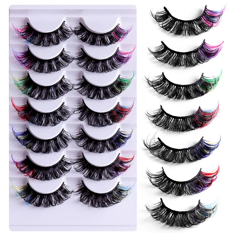 7 pairs of colored false eyelashes russian roll D-curve fluffy soft comics natural thick curled eyelash extension makeup tool