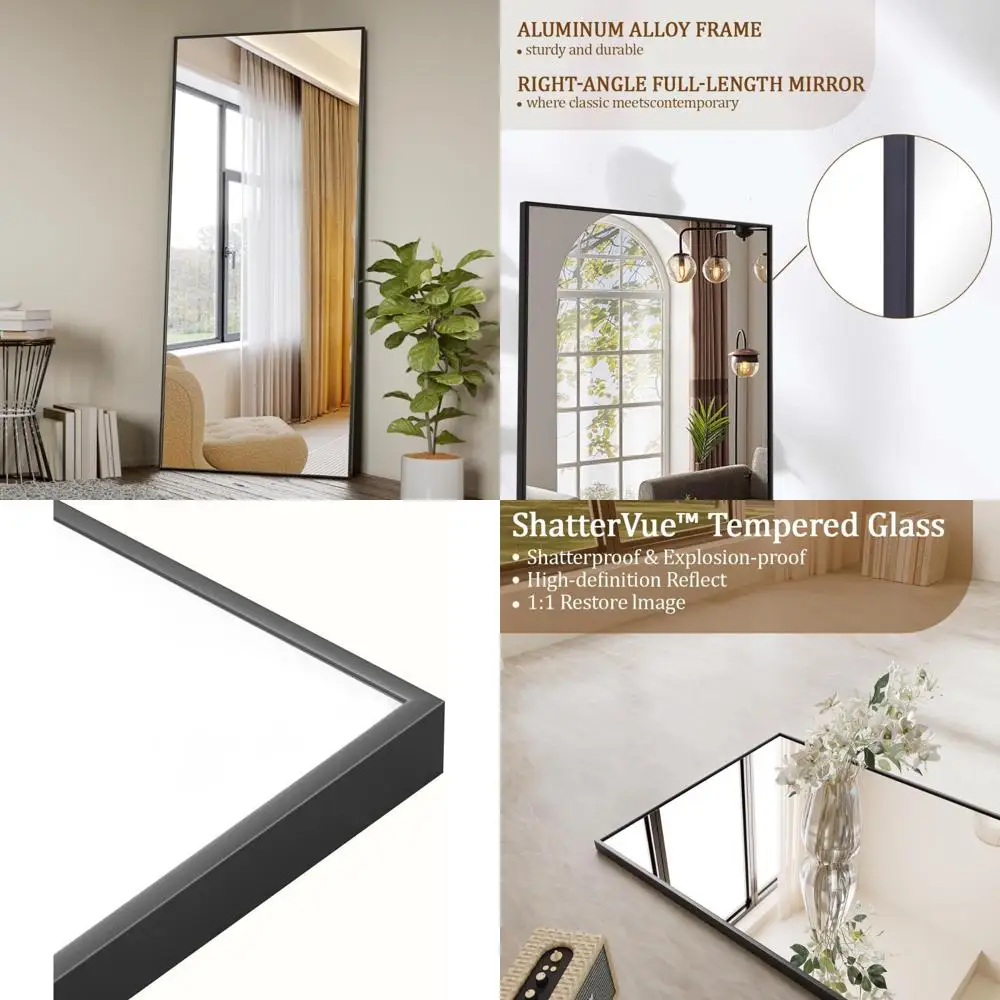 Specchi grandi Koonmi, specchio a figura intera 71x26 con supporto, specchio per tutto il corpo con telaio in lega di alluminio, da appendere o pendente