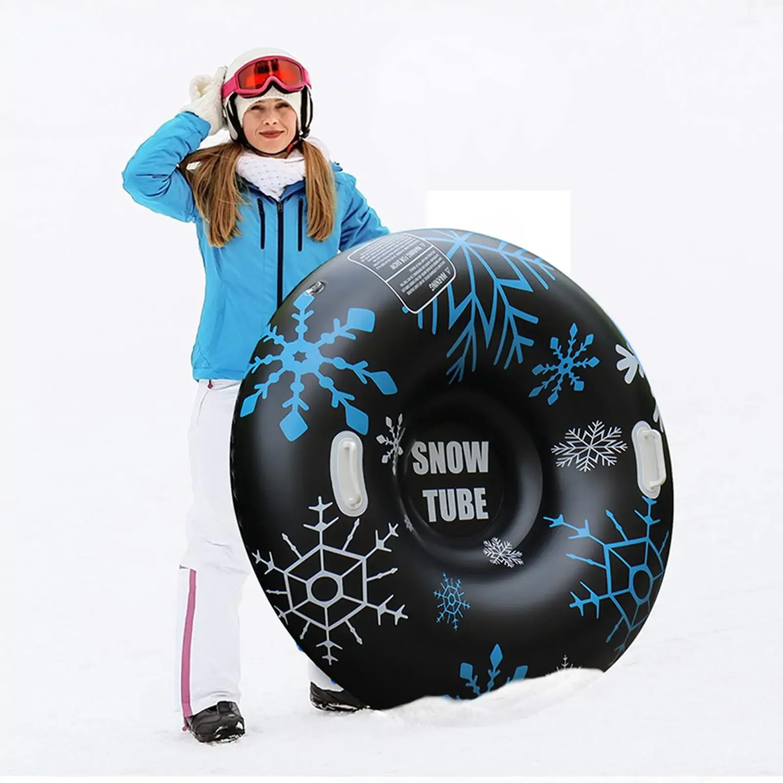 Heavy-Duty Inflatable Snow Tube 35.43in Thickened PVC Sled with Double Handles Winter Sledding Tube for Ski Games (random color)
