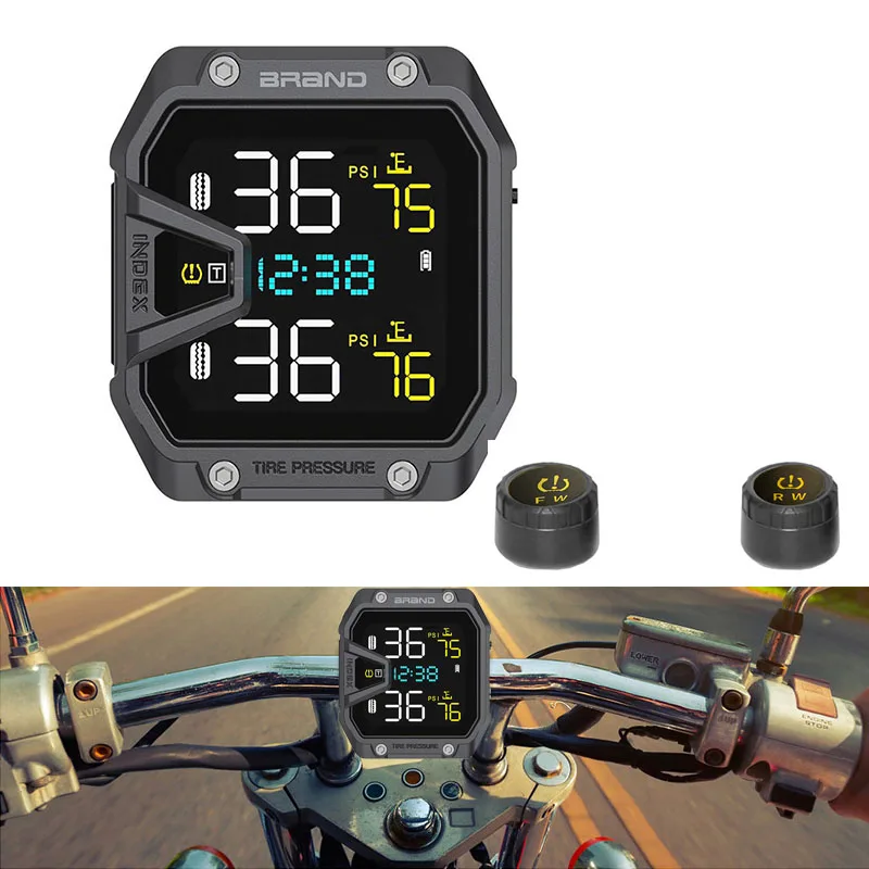 

Motorcycle Tire Pressure Sensors Aluminium Alloy Tire Pressure Monitoring with Colorful Screen Moto TMPS 2 Tyre External Sensor