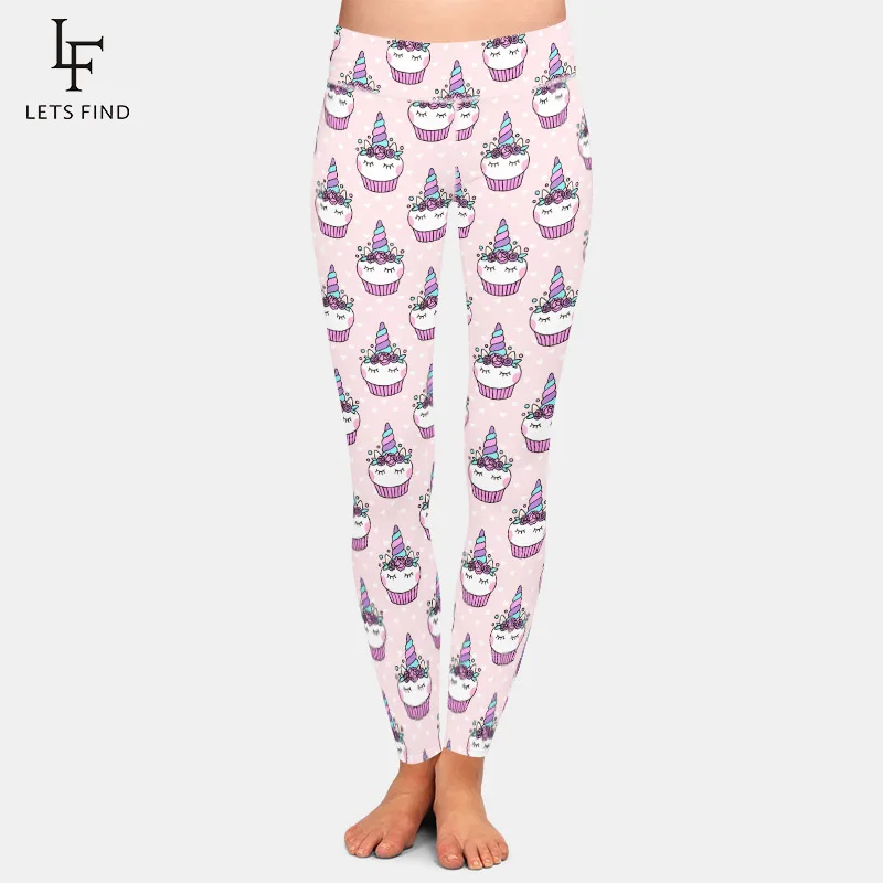 LETSFIND 2020 High Quaility 3D Cute Unicorn Cake Digital Print Women Warm Leggings High Waist  Full Leggings