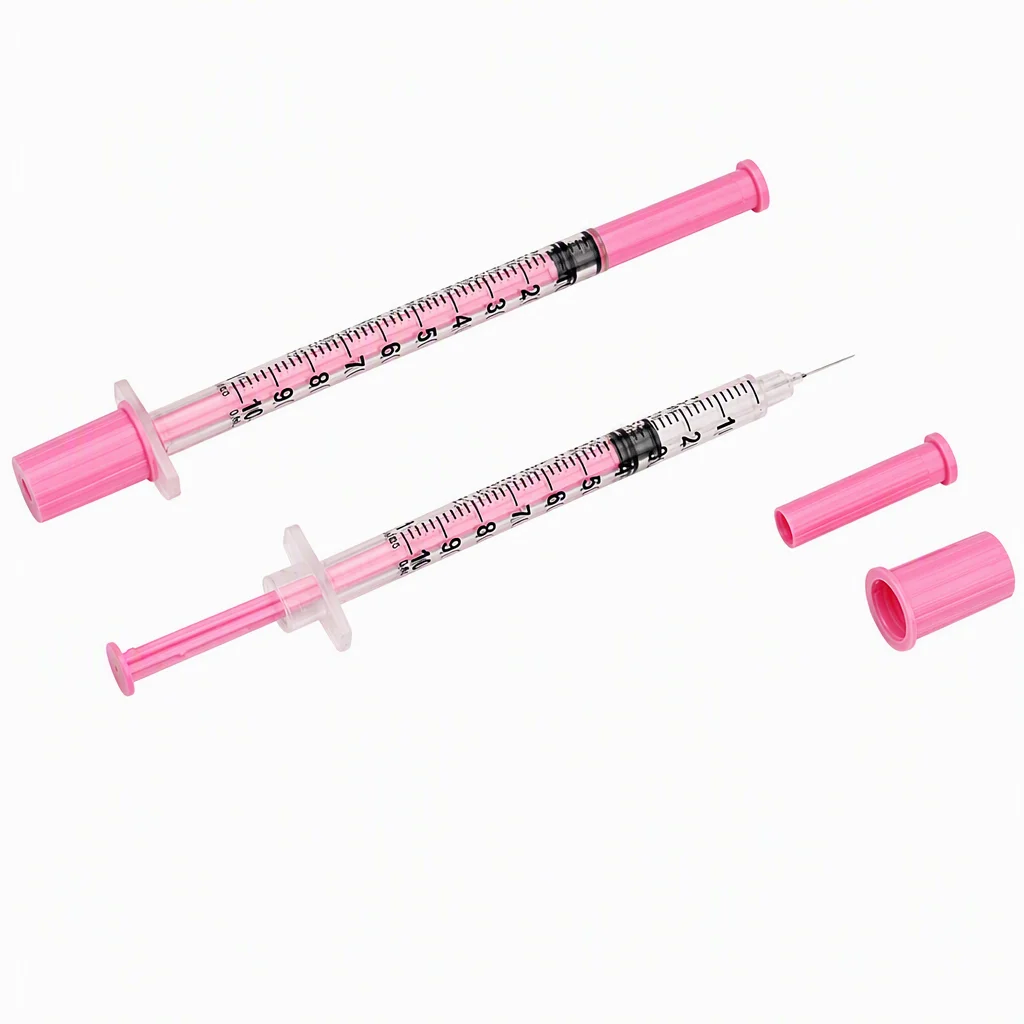 100 Stück rosa 1-ml-Insulinspritze mit 30G/31G 8-mm-Nadel, sterile Einwegspritze, einzeln verpackt, für Labor, Haustiere – Detail 3
