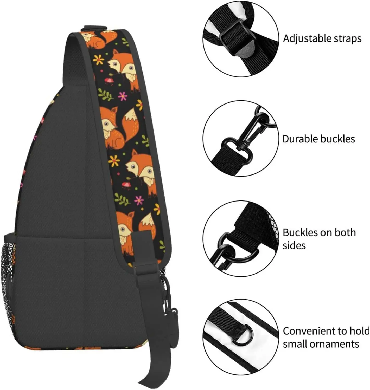 Cute Fox Sling Backpack, Multipurpose Crossbody Shoulder Bag Travel Hiking Daypack For Men Women