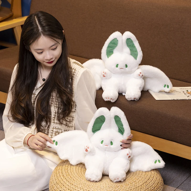 30CM INS Kawaii Flying White Rabbit Plush Toy Anime Bat Wings Stuffed Doll Appease Baby Sleeping Toys Lovely Girls Gifts