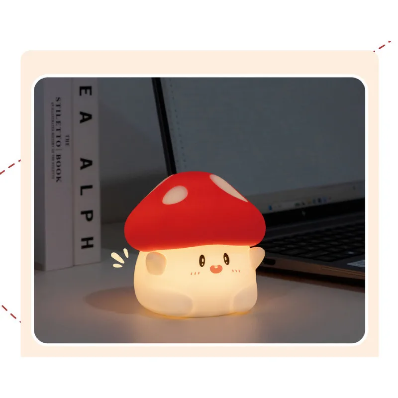 Grzybowa lampka nocna USB ładowanie dwa poziomy jasności silikonowa klapka zagłówek śliczny towarzysz snu timer LED nastrojowe światło